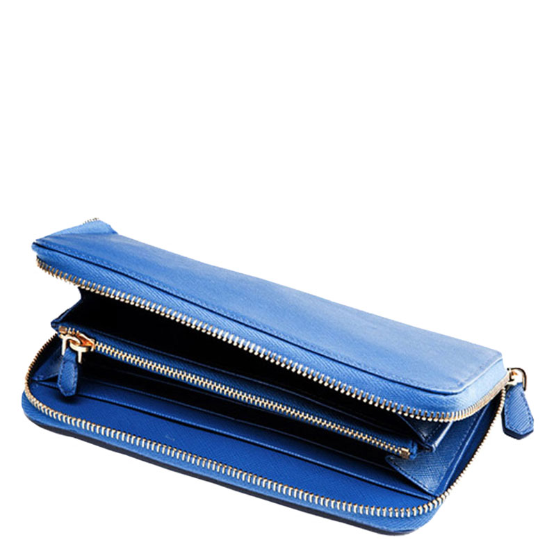 prada/普拉达 蓝色牛皮中性款式长款拉链钱包
