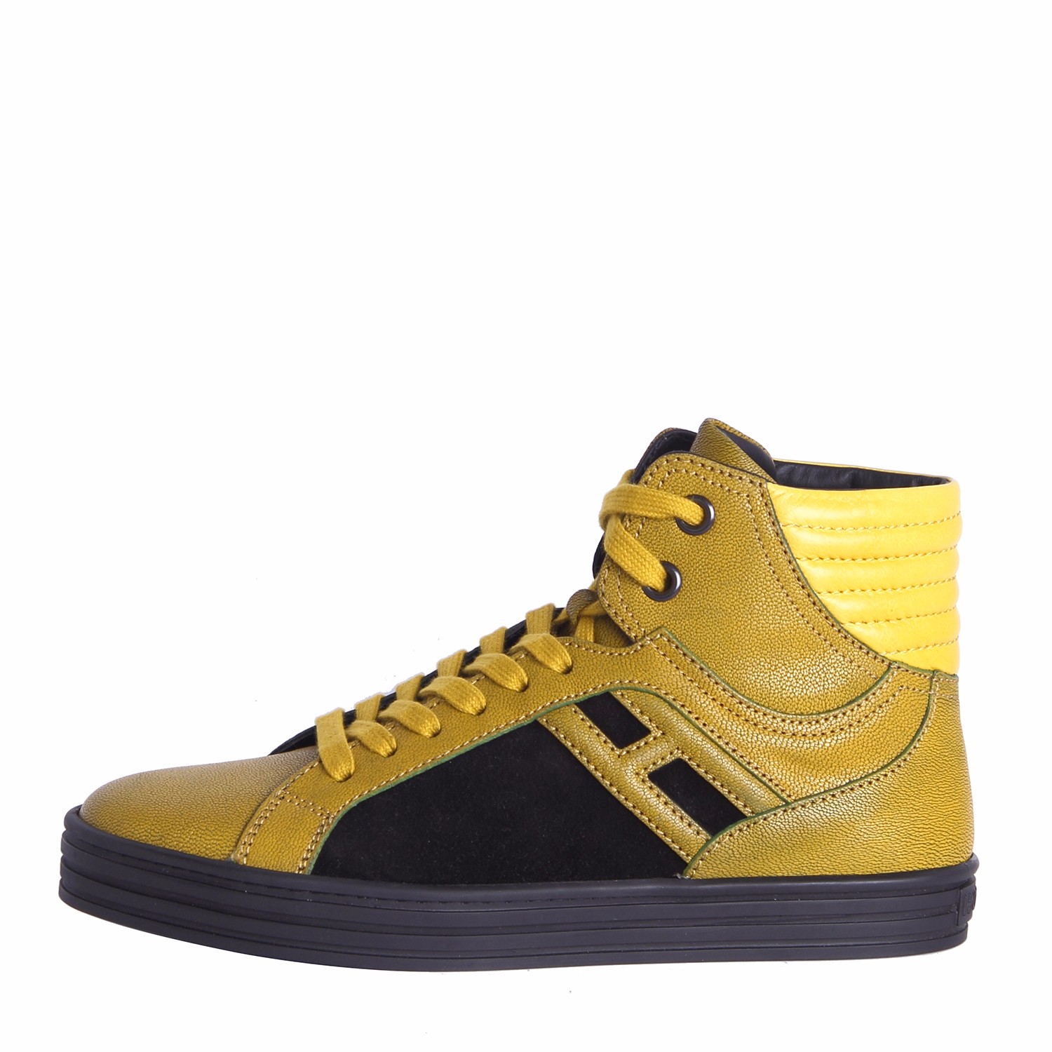 hogan/霍根 男士新潮真皮logo图案高帮休闲鞋 黄色 欧码5.