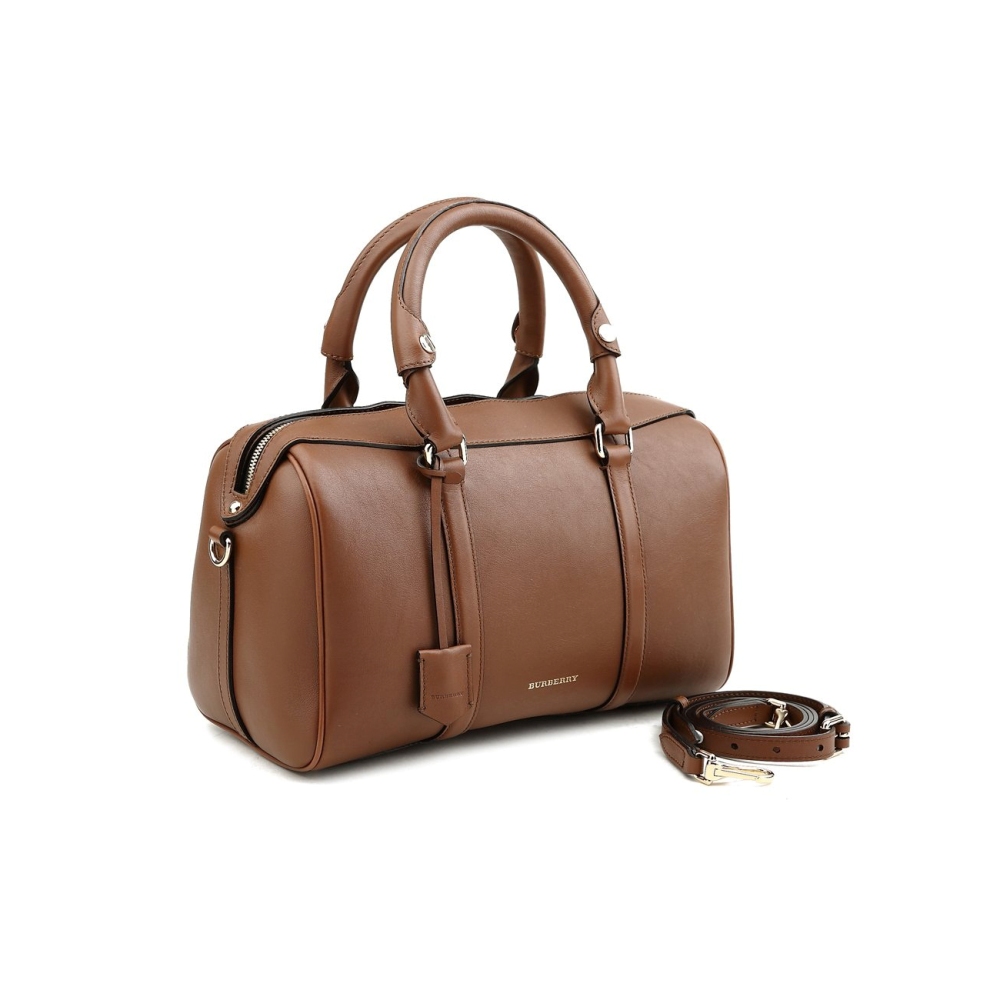 burberry/博柏利保龄球系列 女士棕褐色小牛皮中号两用包