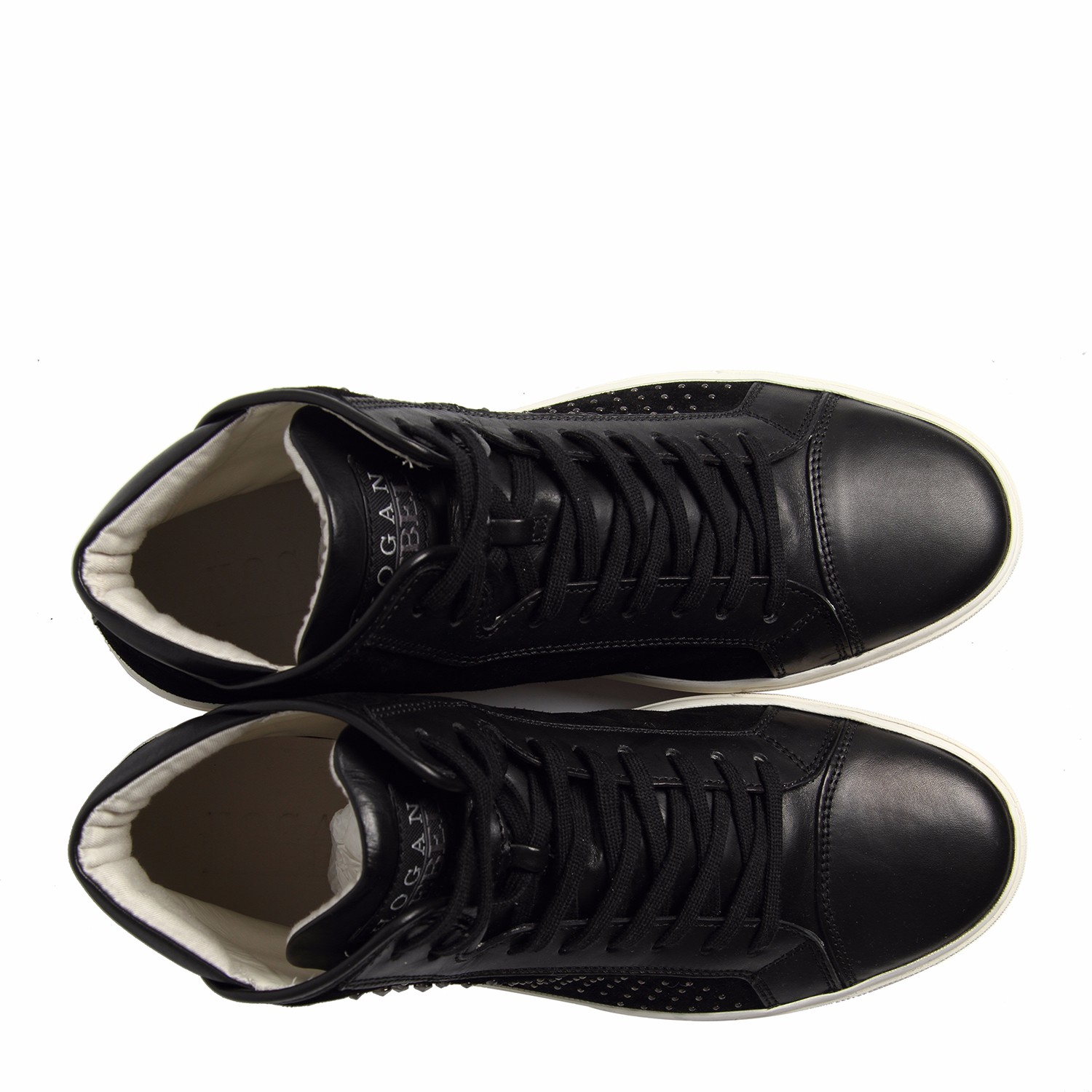 【夏装限时8.5折】hogan/霍根 男士铆钉真皮系带休闲鞋 黑色 欧码9