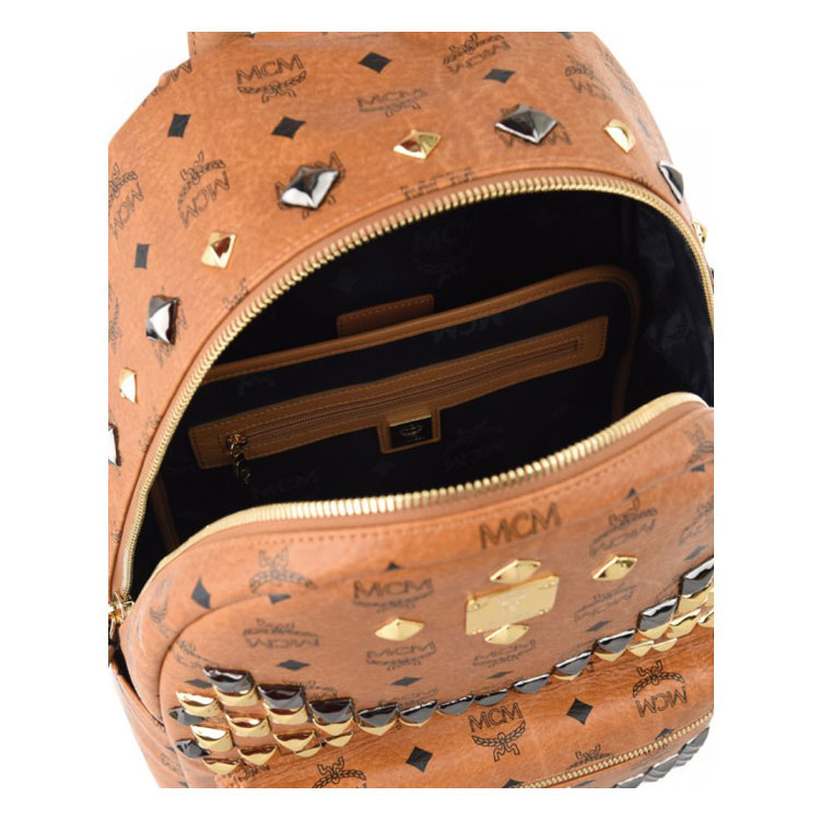 mcm/mcm pvc拼牛皮棕色双肩包 中号