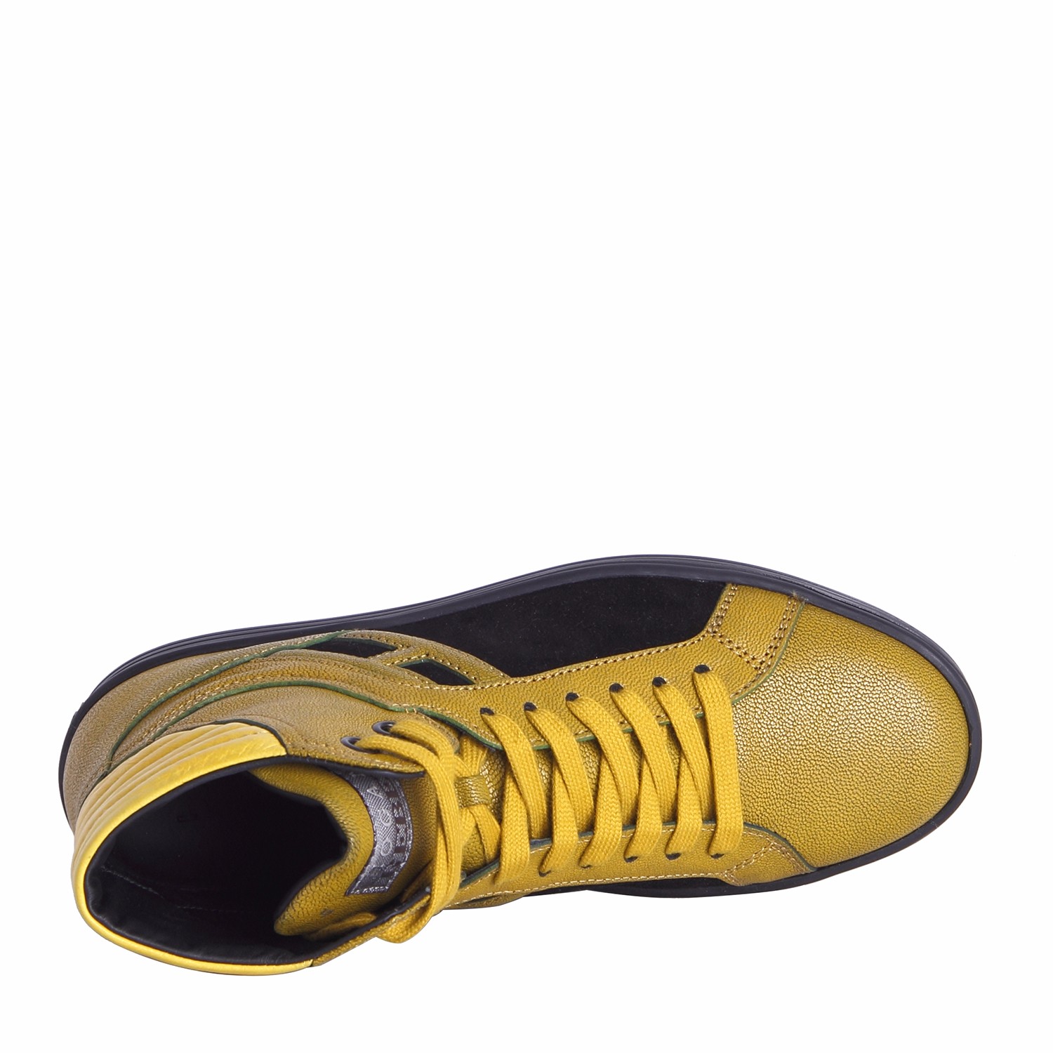 hogan/霍根 男士新潮真皮logo图案高帮休闲鞋 黄色 欧码5.